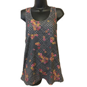 LOLE Womens Tank Top Size Small Gray Floral Razor Back Shirt Workout Running Fit